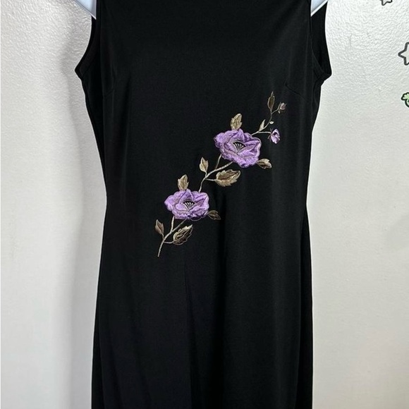 90s/Y2K Black mini Dress Vintage with Floral Embroidery Size M - Picture 1 of 5